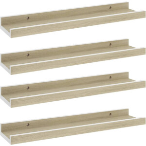 vidaXL - Wandschappen - 4 - st - 40x9x3 - cm - wit - en - sonoma - eikenkleurig