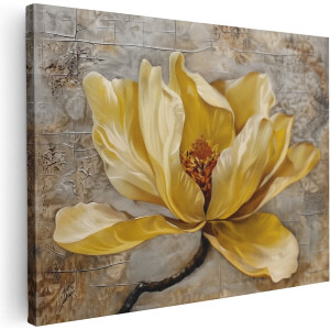 Artaza Canvas Schilderij Gele Bloem op een Bruine Achtergrond - Bloemen - 80x60 cm - Wanddecoratie Woonkamer - Schilderijen - Muurdecoratie