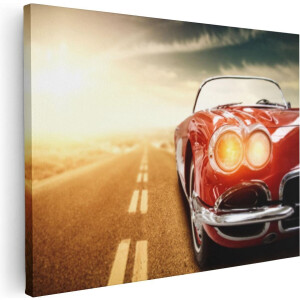 Artaza Canvas Schilderij Oude Rode Auto - Retro - 80x60 - Foto Op Canvas - Canvas Print