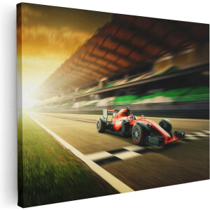 Artaza Canvas Schilderij Formule 1 Auto bij de Finish in het Rood - 40x30 - Klein - Foto Op Canvas - Canvas Print