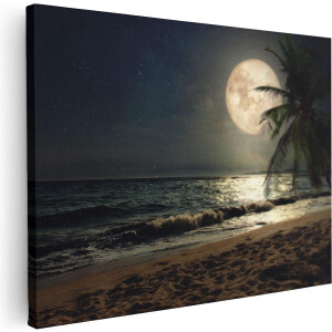 Artaza Canvas Schilderij Tropisch Strand In De Nacht Met Volle Maan - 40x30 - Klein - Foto Op Canvas - Canvas Print