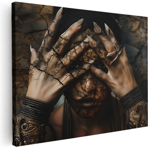 Artaza Canvas Schilderij Vrouw met Gebarsten Gezicht en Handen - 40x30 cm - Klein - Wanddecoratie Woonkamer - Schilderijen - Muurdecoratie
