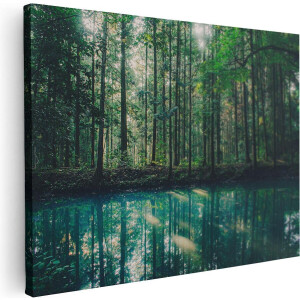 Artaza Canvas Schilderij Bos Bij Een Groen Meer - 80x60 - Foto Op Canvas - Canvas Print