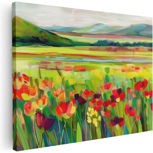 Artaza Canvas Schilderij Klaprozen Veld - 120x90 cm - Groot - Wanddecoratie Bloemen - Muurdecoratie Landschap - Schilderijen Op Canvas