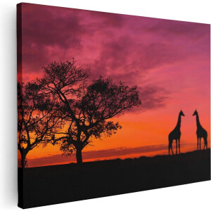 Artaza Canvas Schilderij Twee Giraffe Silhouetten Bij Zonsondergang - 40x30 - Klein - Foto Op Canvas - Canvas Print