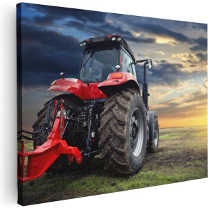 Artaza Canvas Schilderij Rode Tractor bij Zonsondergang - Trekker - 80x60 - Foto Op Canvas - Canvas Print
