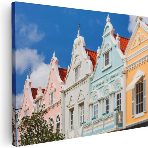 Artaza Canvas Schilderij Aruba Kleurrijke Huisjes - Nederlandse Antillen - 80x60 - Foto Op Canvas - Canvas Print