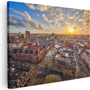 Artaza Canvas Schilderij Groningen Stad bij Zonsondergang - 40x30 - Klein - Foto Op Canvas - Canvas Print