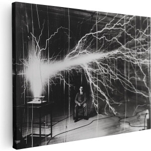 Artaza Canvas Schilderij Tesla - 120x90 cm - Groot - Wanddecoratie Elektriciteit - Muurdecoratie Wetenschap - Kamer Accessoires