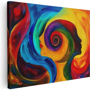 Artaza Canvas Schilderij Kleurrijk Hoofd van een Vrouw - 40x30 cm - Klein - Wanddecoratie Woonkamer - Schilderijen - Muurdecoratie