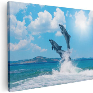 Artaza Canvas Schilderij Dolfijnen Springen uit het Water - 40x30 - Klein - Foto Op Canvas - Canvas Print