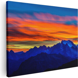 Artaza Canvas Schilderij Oranje Zonsondergang In De Bergen - 80x60 - Foto Op Canvas - Canvas Print