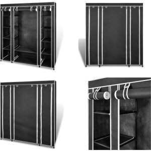 vidaXL Kledingkast met vakken en stangen 45x150x176 cm stof zwart - Kast - Kasten - Kledingkast - Kledingkasten