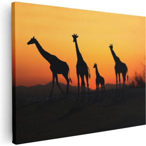 Artaza Canvas Schilderij Vier Giraffe Silhouetten Bij Zonsondergang - 80x60 - Foto Op Canvas - Canvas Print