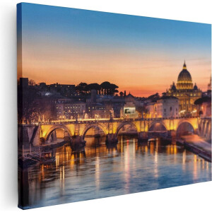 Artaza Canvas Schilderij Engelenbrug in Rome bij Zonsondergang - 80x60 cm - Wanddecoratie Woonkamer - Schilderijen - Muurdecoratie