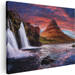 Artaza Canvas Schilderij Waterval Bij Een berg - 80x60 - Foto Op Canvas - Canvas Print