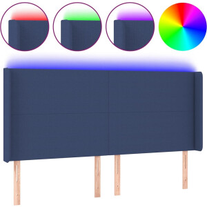 vidaXL - Hoofdbord - LED - 163x16x118/128 - cm - stof - blauw
