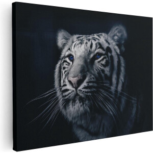 Artaza Canvas Schilderij Tijgerkop Met Blauwe Ogen - Zwart Wit - 80x60 - Foto Op Canvas - Canvas Print