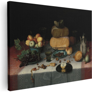 Artaza Canvas Schilderij Stilleven met Kazen - Floris Claesz. Van Dijck - 120x90 - Groot - Kunst - Wanddecoratie Woonkamer