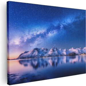 Artaza Canvas Schilderij Bergen - 80x60 cm - Wanddecoratie Sterrenhemel - Muurdecoratie Natuur - Schilderijen Op Canvas Landschap