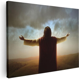 Artaza Canvas Schilderij Jezus Christus aan het Bidden bij Zonsopgang - 40x30 cm - Klein - Wanddecoratie Woonkamer - Schilderijen - Muurdecoratie