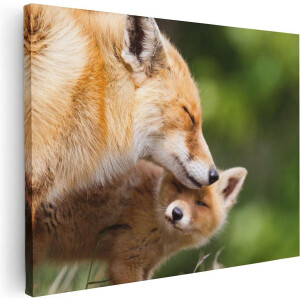 Artaza Canvas Schilderij Moeder Vos met haar Welp - 80x60 - Foto Op Canvas - Canvas Print