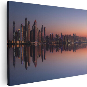 Artaza Canvas Schilderij Skyline Dubai Stad bij Zonsondergang - 40x30 - Klein - Foto Op Canvas - Canvas Print