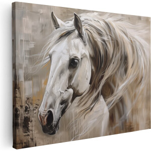 Artaza Canvas Schilderij Paard - 120x90 cm - Groot - Wanddecoratie Dieren - Muurdecoratie Abstract - Schilderijen Op Canvas Woonkamer - Beige