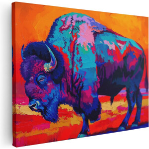 Artaza Canvas Schilderij Kleurrijke Bizon - Dieren - 80x60 cm - Wanddecoratie Woonkamer - Schilderijen - Muurdecoratie