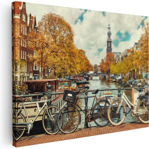 Artaza Canvas Schilderij Amsterdamse Brug Bij Een Brug Met Fietsen - 80x60 - Foto Op Canvas - Canvas Print
