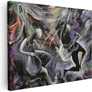 Artaza Canvas Schilderij Twee Mensen die Gitaar Spelen - 120x90 cm - Wanddecoratie Woonkamer - Schilderijen - Muurdecoratie