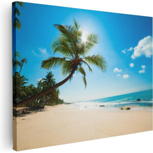 Artaza Canvas Schilderij Strand - 80x60 cm - Wanddecoratie Zee - Muurdecoratie Palmboom - Schilderijen Op Canvas Tropisch