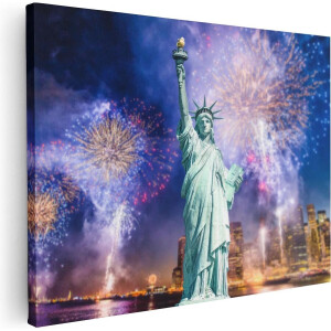 Artaza Canvas Schilderij Vrijheidsbeeld In New York Met Vuurwerk - 40x30 - Klein - Foto Op Canvas - Canvas Print
