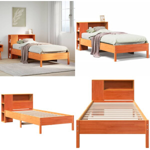 vidaXL Bed met boekenkast zonder matras grenenhout wasbruin 75x190 cm - Bed Met Boekenkast - Bedden Met Boekenkast - Bed - Eenpersoonsbed