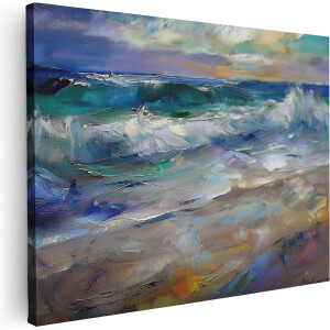 Artaza Canvas Schilderij Zee - 120x90 cm - Groot - Wanddecoratie Strand - Muurdecoratie Golven - Abstract Schilderij Kust