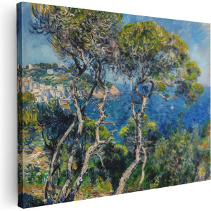 Artaza Canvas Schilderij Kustlandschap - 80x60 cm - Wanddecoratie Zee - Muurdecoratie Bomen - Schilderijen Op Canvas Mediterraan