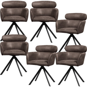 WOOOD Fenne Eetkamerstoelen - Leerlook - Zwart- Set van 6