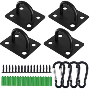 Thelau - 4 stuks Oogplaten van Roestvrij Staal met Oogje en Karabijnhaak | Plafondhaken voor Wandbevestiging | Roestvrijstalen Oogplaat | Wandhaak voor Plafondbevestiging