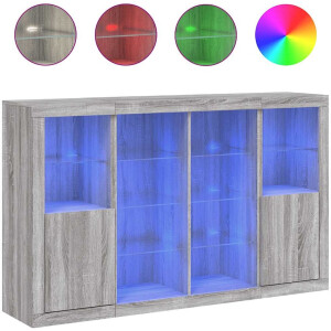 vidaXL - Dressoirs - met - LED-verlichting - 3 - st - bewerkt - hout - grijs - sonoma