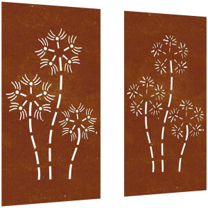 vidaXL - Wanddecoratie - tuin - 2 - st - bloemenontwerp - 105x55 - cm - cortenstaal
