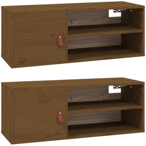 vidaXL Wandkasten 2 st 80x30x30 cm massief grenenhout honingbruin - Wandkast - Wandkasten - Hangkast - Hangende Kast
