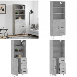 vidaXL Hoge kast 69,5x34x180 cm bewerkt hout betongrijs - Hoge Kast - Hoge Kasten - Dressoir - Buffetkast