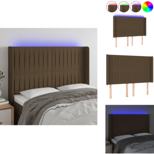 vidaXL Hoofdbord - Hoofdborden - Hoofdeinde - Houten Hoofdbord - Hoofdbord LED 147x16x118/128 cm stof donkerbruin