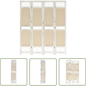 vidaXL Scheidingswand - Kamerscherm - Kamerscherm met 4 panelen 140x165 cm stof crèmekleurig - Privacy Screen - Stoffen Kamerscherm - Vierpanelen Kamerscherm