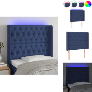 vidaXL Hoofdbord - Hoofdborden - Hoofdeinde - Houten Hoofdbord - Hoofdbord LED 103x16x118/128 cm stof blauw