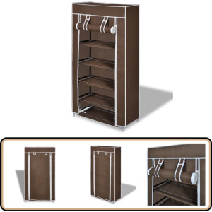 Stoffen schoenenrek met hoes - 58x28x106 cm - Bruin Schoenenkast - Schoenenrek - Kledingopslag - Organisatie - Schoenuitlegger