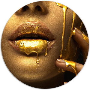 Label2X - Muurcirkel gold lips - Ø 120 cm - Forex - Multicolor - Wandcirkel - Rond Schilderij - Muurdecoratie Cirkel - Wandecoratie rond - Decoratie voor woonkamer of slaapkamer
