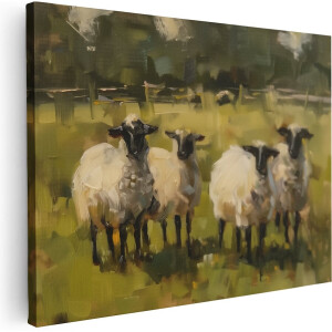 Artaza Canvas Schilderij Schapen - 80x60 cm - Wanddecoratie Dieren - Muurdecoratie Landschap - Schilderijen Op Canvas Natuur