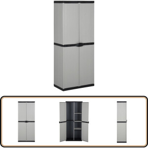 vidaXL Tuinkast 3 schappen 68x40x168 cm grijs/zwart Tuin Kast - Buitenschrijnwerk - Opslagkast - Veranda Kast - Pvc Kast