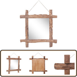 vidaXL Spiegel 70x70cm Gerecycled Teakhout Spiegel - Vintage Spiegel - Retro Spiegel - Houten Spiegel - Wanddecoratie